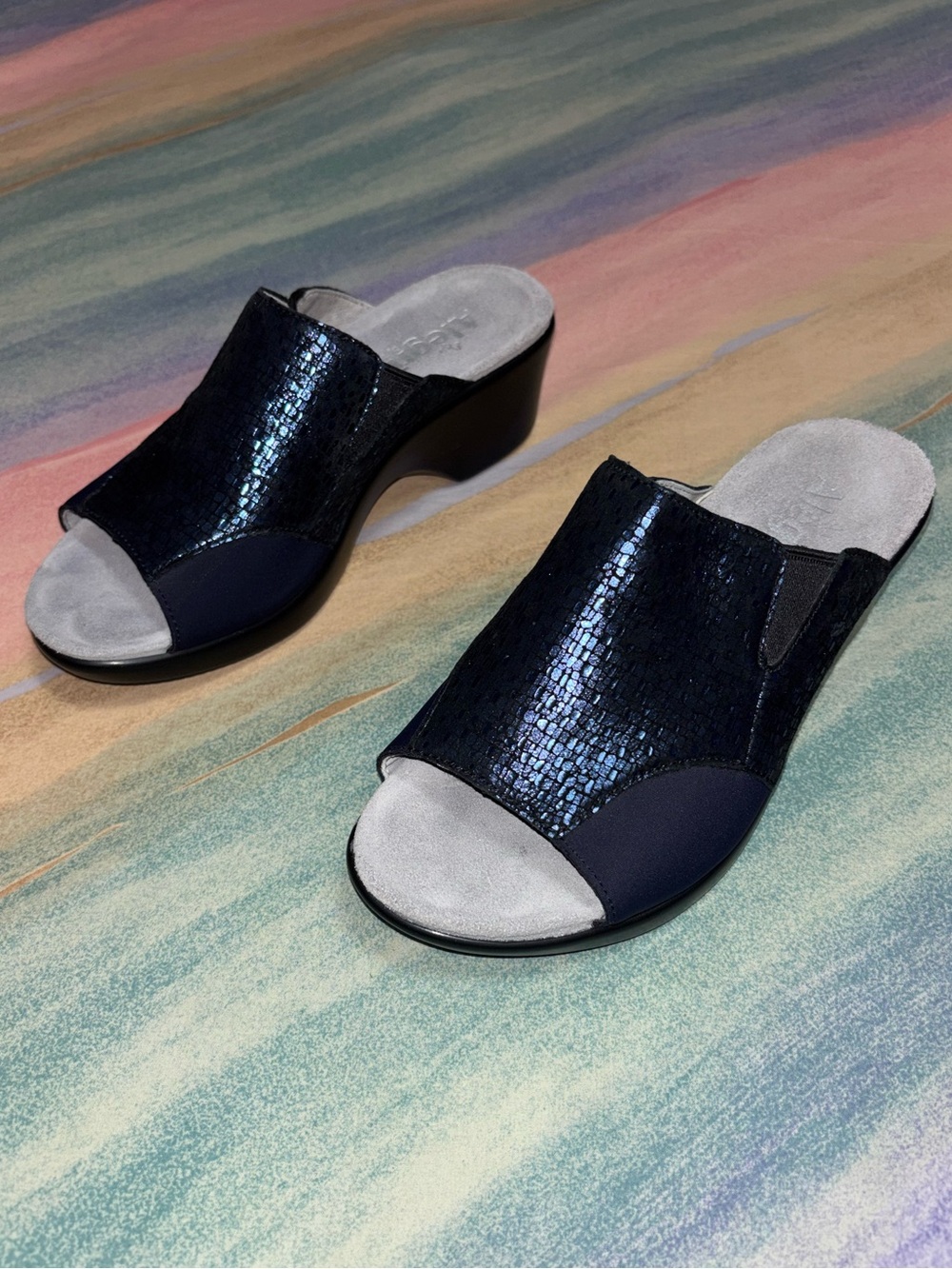 Alegria Leather Slide Wedge Sandals Ryli Tile Me Dusk - size 38 EU / US 7.5